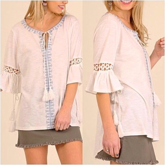 Hippie Boho Embroidered Tassel Top SM - Picture 6 of 8